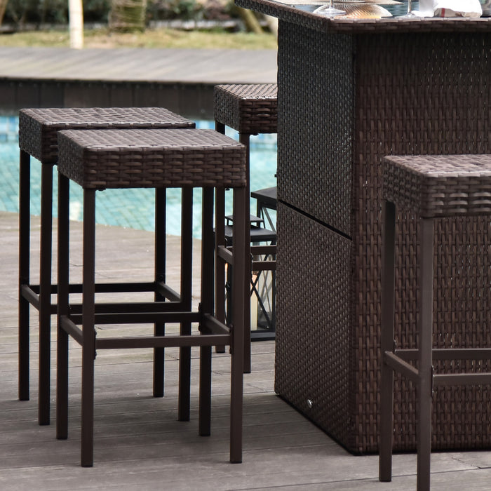 Ensemble De Bar De Patio De 5 Pieces Outsunny, Table Et Chaises En Rotin Pe, Brun Fonce