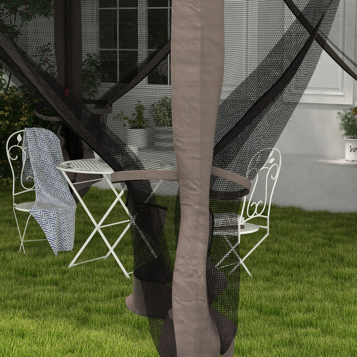 Gazebo A Toit Souple Auvent Escamotable 11' X 11', Filet En Maille, Gris