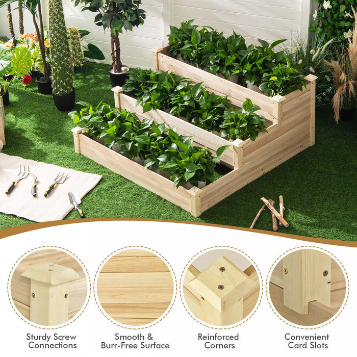 Jardin Surelevee A 3 Niveaux, 121 X 121 X 56 Cm Kit De Jardinieres De Culture De Fruits Et D'herbes Aromatiques Et De Fleurs, Jardiniere Surelevee A Plusieurs Niveaux En Plein Air, Jardiniere En Bois De Sapin Sans Fond Pour Jardin, Cour, Pelouse, Serre
