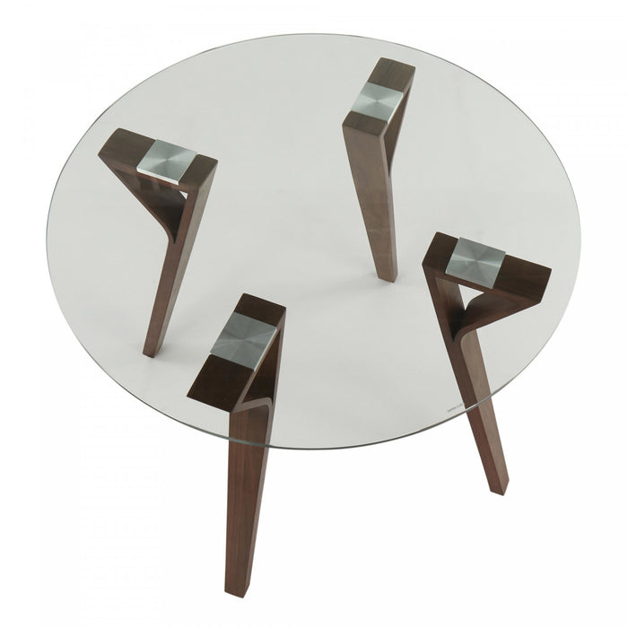 Table ronde moderne du milieu du 20e siècle Folia en verre pour le coin-repas ou la salle à manger - noyer