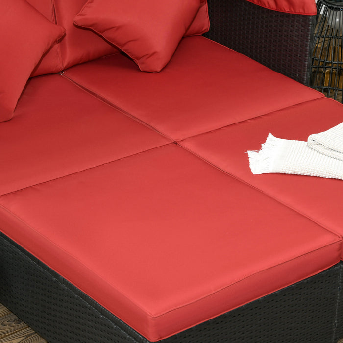 Outsunny Chaise Longue D'exterieur En Resine Tressee Pour 2 Personnes Rouge