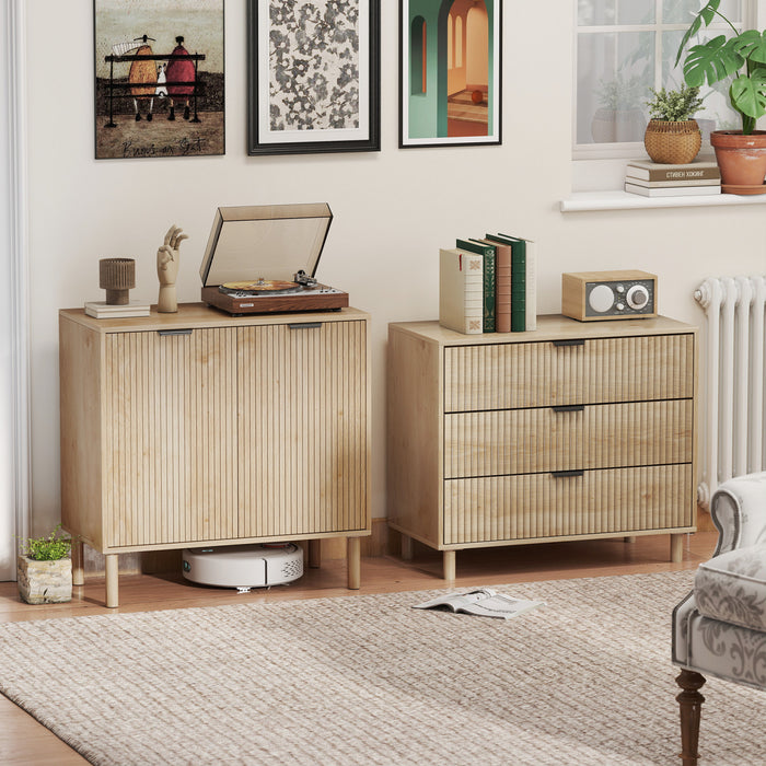 HOMCOM Armoire de rangement, buffet avec etagere, chene