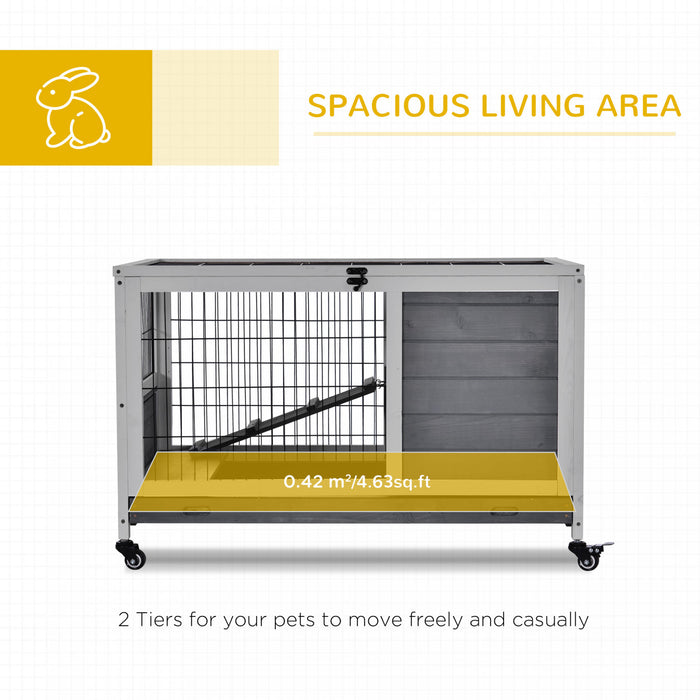 Pawhut Huche D'interieur En Bois Pour Lapin Avec Cage Surelevee Avec Enclos Ferme Avec Roues, Ideal Pour Les Lapins Et Les Cochons D'inde