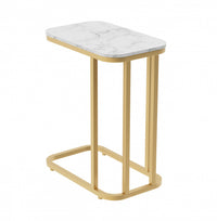 Table de bout en forme de C de 19 po - apparence de marbre avec métal doré