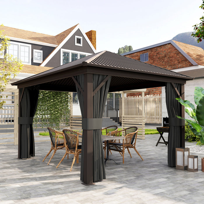 Outsunny 3 m x 3,6 m, gazebo d'exterieur a toit rigide Gazebo de terrasse, gris fonce