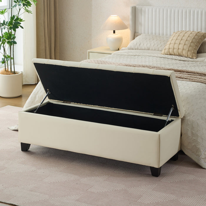 Sophia Banc Ottoman de Rangement de 48\" avec Pieds, Banc de Pied de Lit, Beige