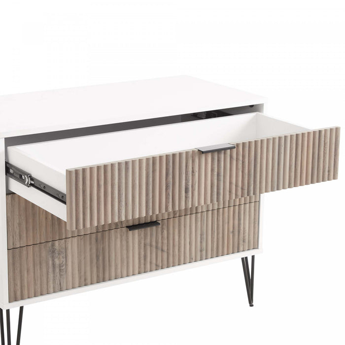 Commode moderne Dumbo 35\" a rainures, gris rustique et blanc (3 tiroirs)