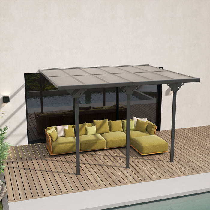 Outsunny 10'x12' Pergola A Toit Rigide En Polycarbonate Gazebo De Toit Gris
