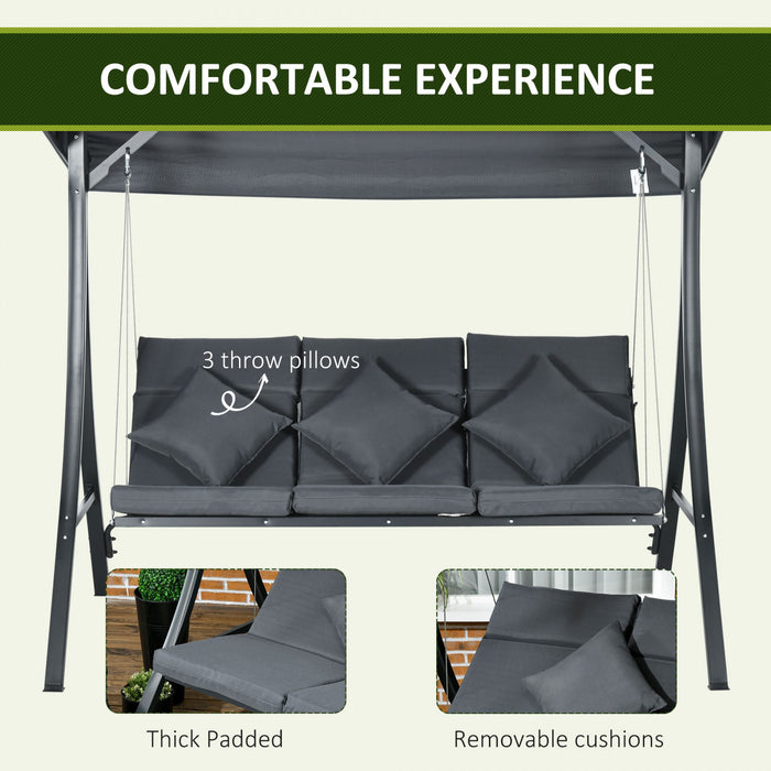 Outsunny Balancelle de patio pour 3 pers, banc d'exterieur, gris fonce
