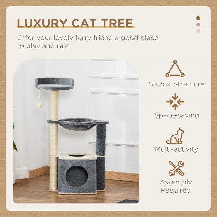 Pawhut Arbre A Chat, Tour A Chat A Plusieurs Niveaux Avec Perchoir, Griffoir, Condo Pour Chat, Hamac, Balle A Suspendre, Meubles Pour Chat D'interieur, Gris