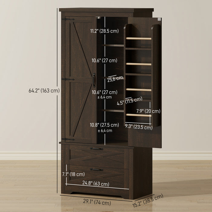 HOMCOM Armoire garde-manger de cuisine 64\" avec portes et tiroirs, Brun
