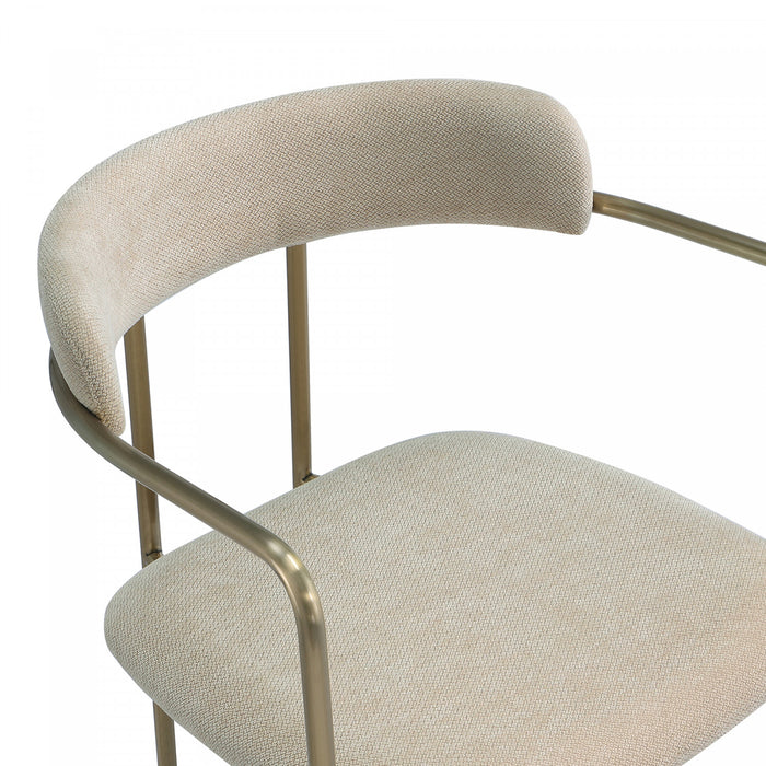 Chaise de salle a manger moderne mi-siecle en metal et tissu, coloris taupe, Serene