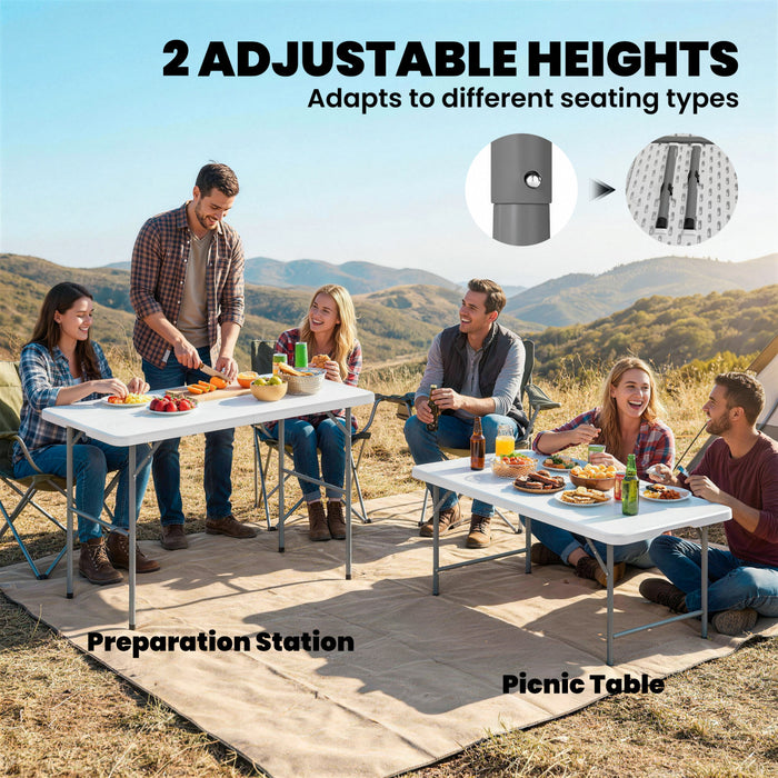 Outsunny Table de Pique-Nique avec Hauteur Reglable et Poignee 120 x 60 cm, Blanc