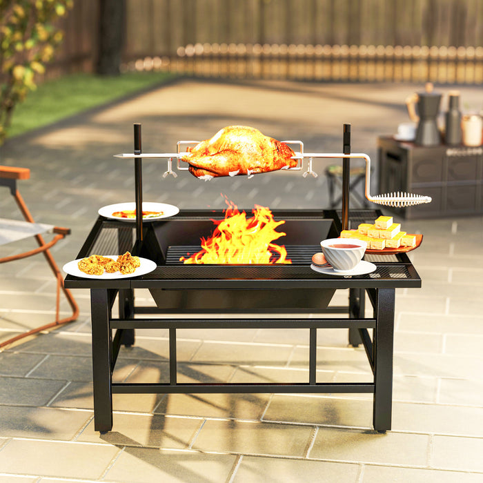 Outsunny Foyer D'exterieur Avec Grille De Barbecue Et Couvercle, Noir