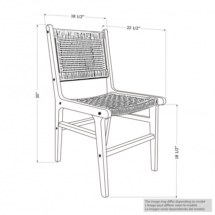 Ensemble de 2 chaises de salle à manger Agave en corde tressée et en teck - crème et naturel