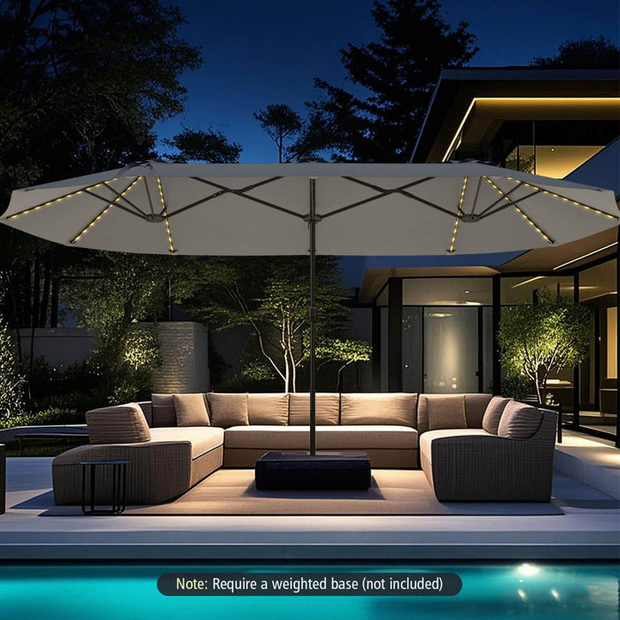 Costway Parasol de patio extra-large de 15,5 pieds avec lumieres solaires LED et 12 baleines robustes gris