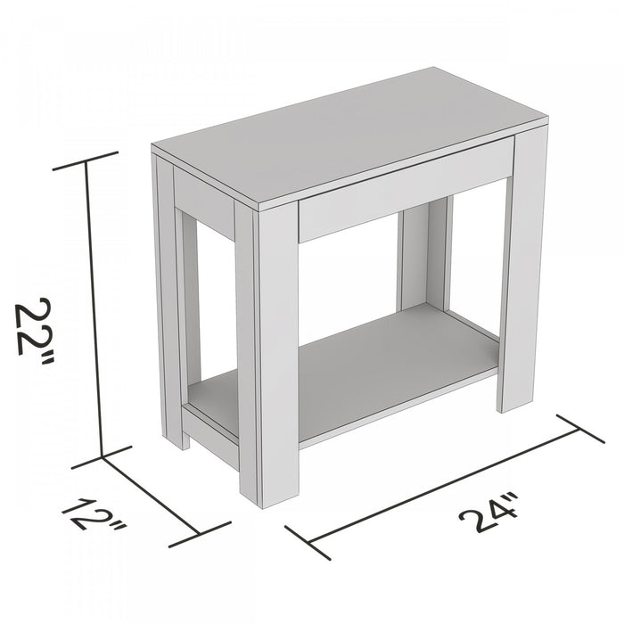Table d’appoint étroite classique de 24 po avec rangement dissimulé et tablette inférieure - blanche