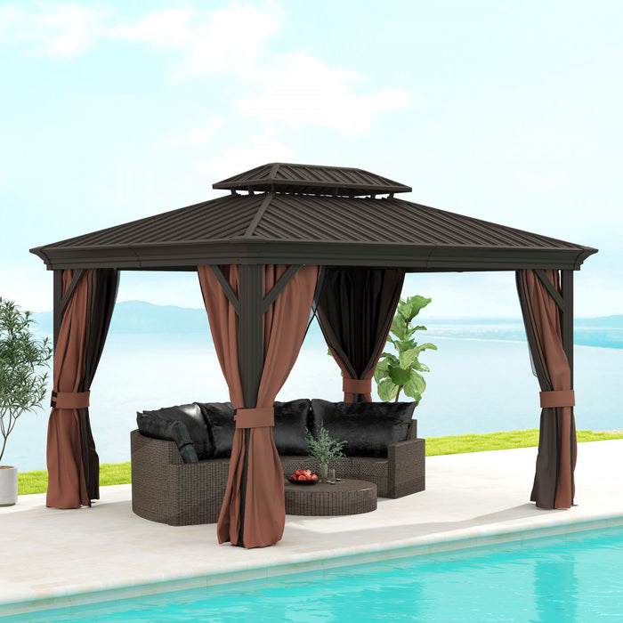 Outsunny Tonnelle D'exterieur A Toit Rigide 10' X 12', Marron