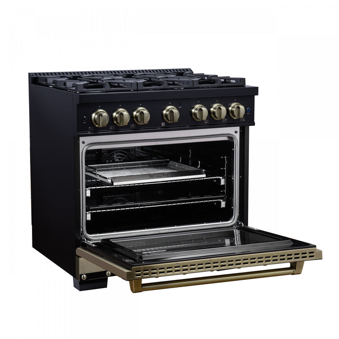Cuisiniere double combustible Ambassador de 36 po, noire, 6 bruleurs scelles, 5,2 pi³ – FFSGS6199-36CPBLK
