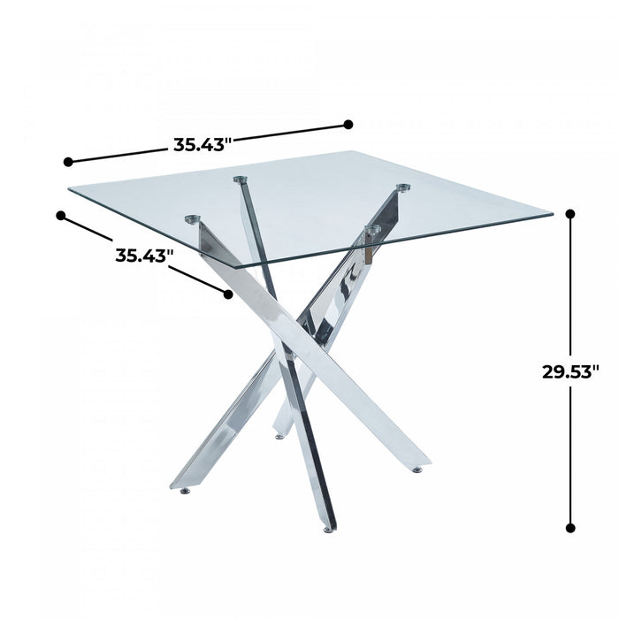 Table a manger carree en verre Olivia avec fonction polyvalente, finition chrome