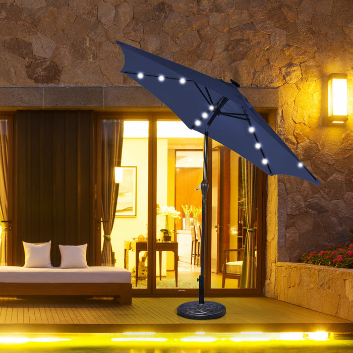 Parasol de marche solaire Costway de 10' avec eclairage LED, ajustement de l'ombre par inclinaison a manivelle, marine