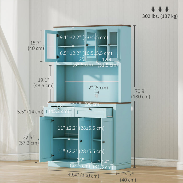 HOMCOM 71\" Armoire de cuisine w/ Espace micro-ondes Buffet w/ Hutch bleu