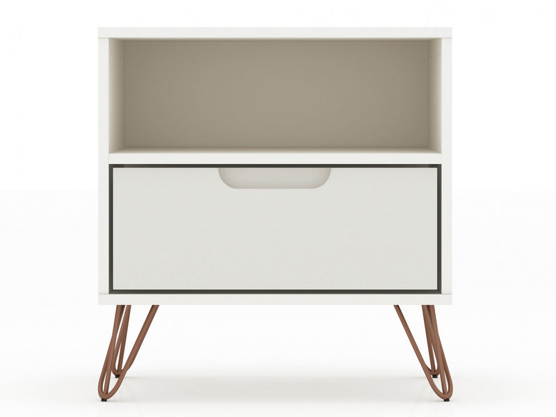 Table de nuit Rockefeller Mid-Century Modern 20\" en blanc casse (1 tiroir) - Lot de 2