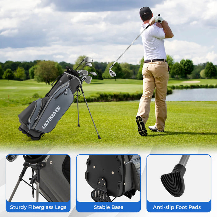 Ensemble Complet De 10 Clubs De Golf De Marque Costway Pour Hommes Avec Driver En Alliage Gris
