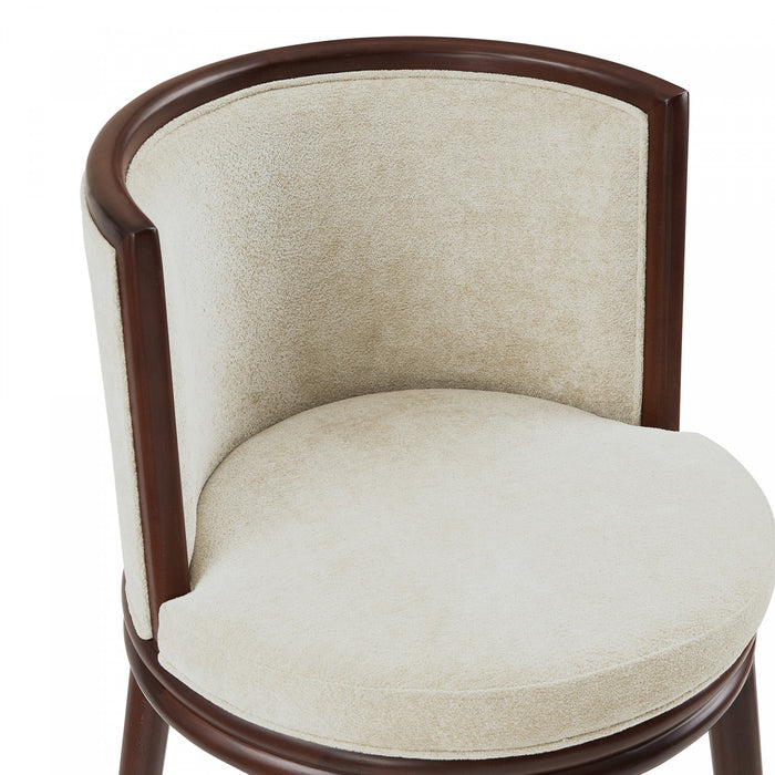 Tabouret de comptoir moderne en bois avec revetement en tissu creme Evalyn