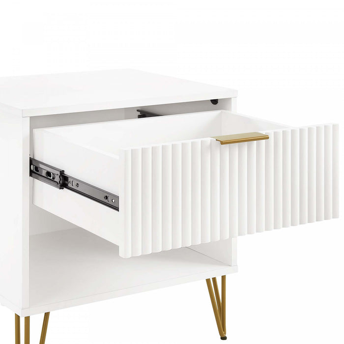 Table de nuit moderne Dumbo 20\" a cannelures en blanc (1 tiroir)