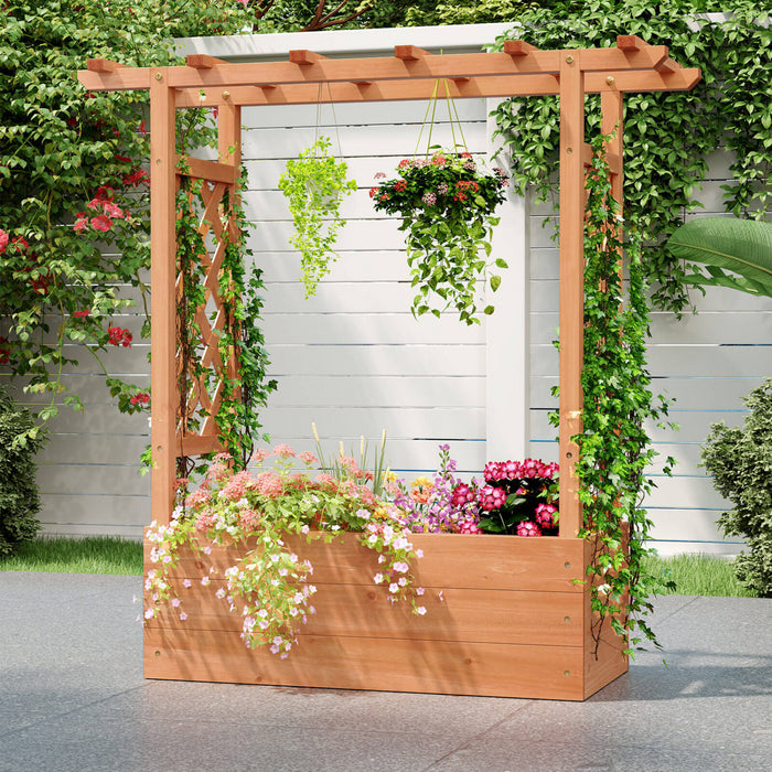 Costway 1 Pcs Lit De Jardin En Bois Eleve Avec Trellis Et Toit Suspendu Drainage Eleve Planter Boite