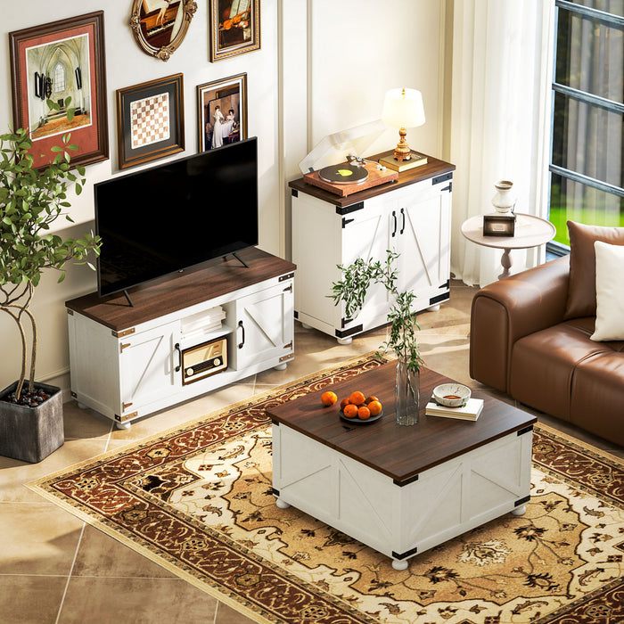HOMCOM Armoire de rangement, buffet avec porte de grange, etagere reglable