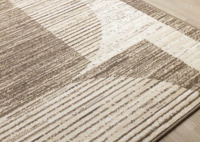 Carpette Forte brune, beige et crème à motif géométrique abstrait - 7 pi 9 po x 10 pi 6 po