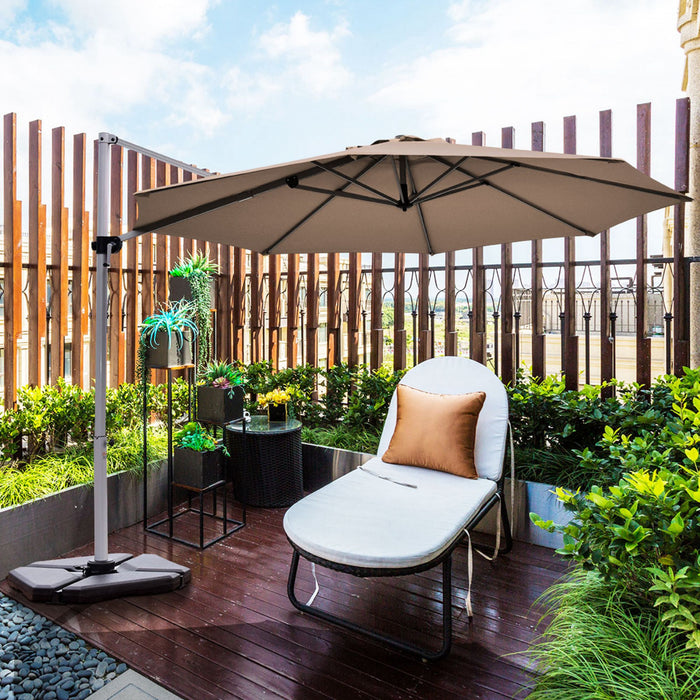 Costway Parasol deporte pour patio de 11 pieds, rotation a 360 degres, inclinaison en aluminium, beige