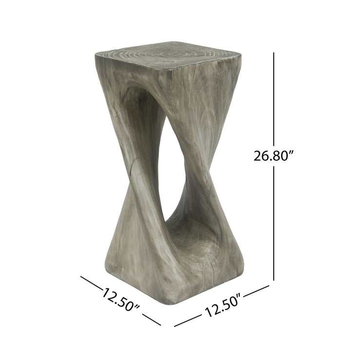Table d'appoint carree torsadee Cade 26,80 pouces MGO, table laterale interieure a grain de bois naturel unique, gris
