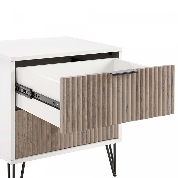 Table de nuit moderne Dumbo 20\" a cannelures, gris rustique et blanc (2 tiroirs)