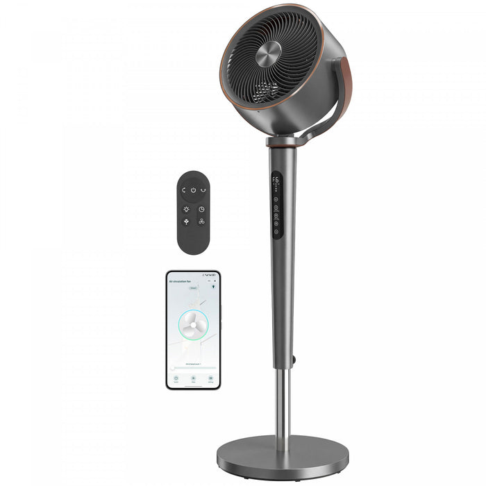 HOMCOM Ventilateur sur Pied Silencieux 20 dB, Oscillant avec 12 Vitesses, Lumiere LED