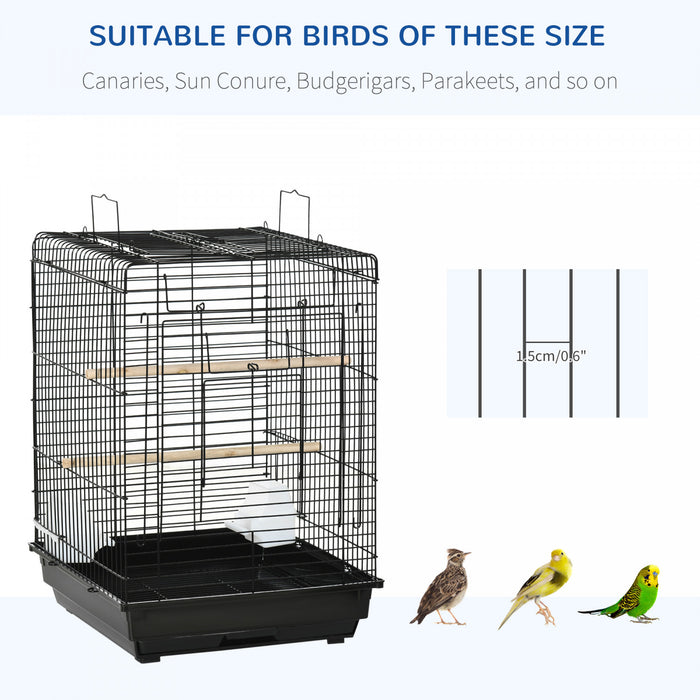 Pawhut 23\" Cage A Oiseaux Parc Avec Plateau De Jeu Ouvert Et Bol D'alimentation Noir