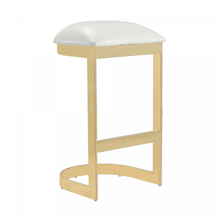 Tabouret de bar moderne en metal et tissu Aura, blanc - Lot de 3