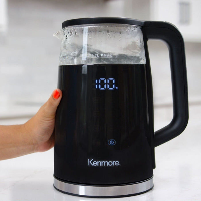 Bouilloire Kenmore de 1,7 L en verre à double paroi avec écran tactile, noire - KKTKDB 1.7 L