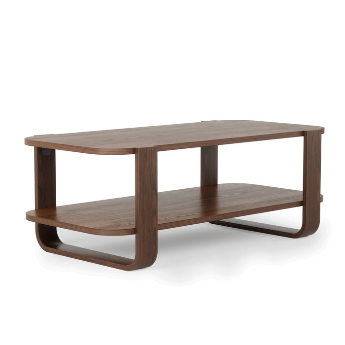 Table à café moderne Bellwood de Umbra en bois massif avec tablette - noyer vieilli