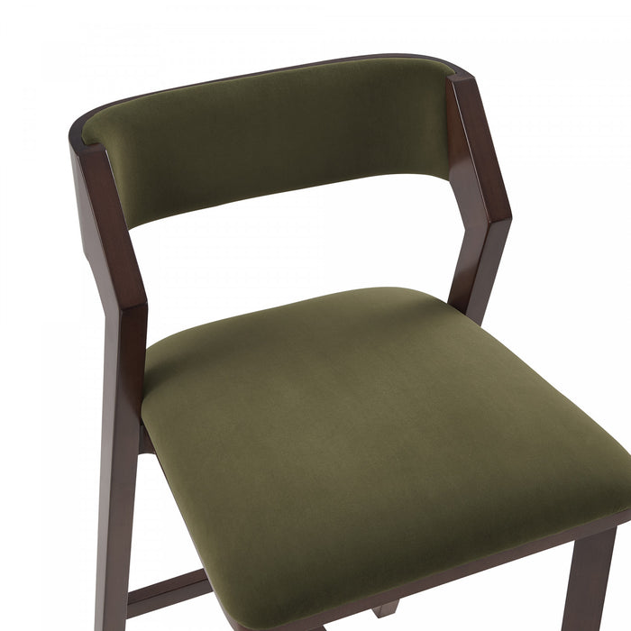 Tabouret de bar moderne en bois Patricia avec revetement en tissu vert tortue - Lot de 3