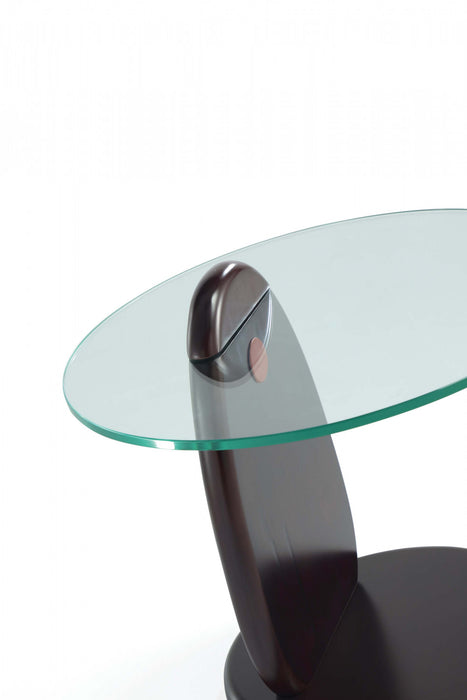 Table d’appoint moderne et glamour en bois noyer avec plateau en verre Artesia