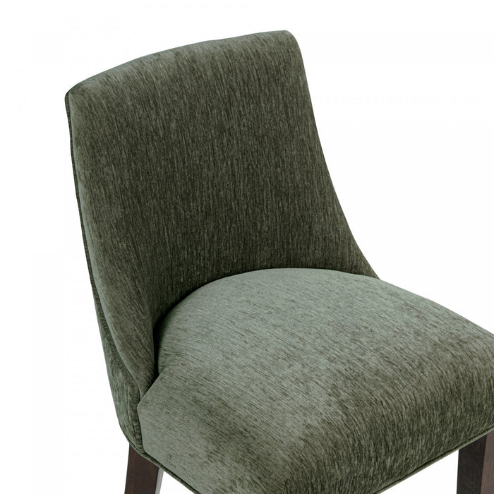 Tabouret de comptoir moderne en chenille Beever avec structure en bois, vert foret
