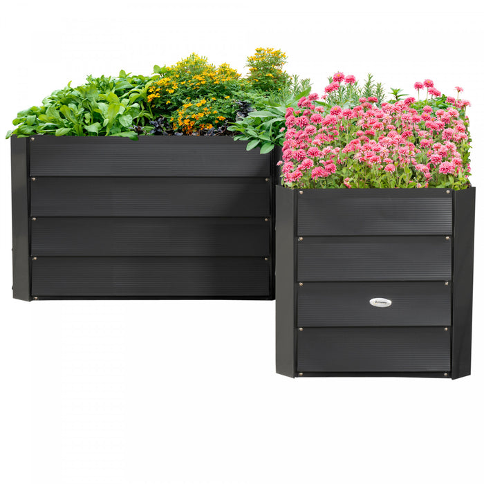 Outsunny Jardiniere Surelevee En Acier Galvanise En Forme De L, Gris Fonce