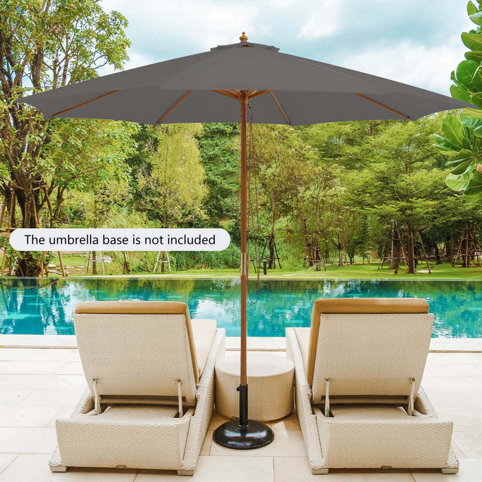Parasol de marche en bois Costway 10 pieds avec poulie et 8 baleines en bambou, tissu d'ombrage gris