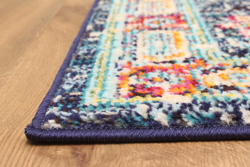 Tapis de Couloir Traditionnel Lotus 2'8\" x 8'2\" en Bleu marin
