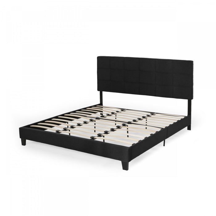 Lucia Cadre De Lit Plateforme Capitonne Avec Couture Waffle, Taille King, Noir