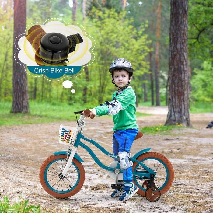 Velo Costway 12\" Pour Enfants Avec Roues D'entrainement Amovibles Et Panier Pour 3-4 Ans Turquoise