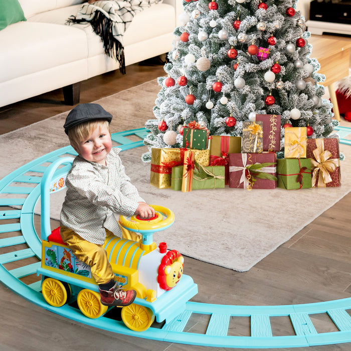 Jouet De Train Motorise Electrique 6v Pour Enfants Sur Train Avec Piste Et 6 Roues Bleue